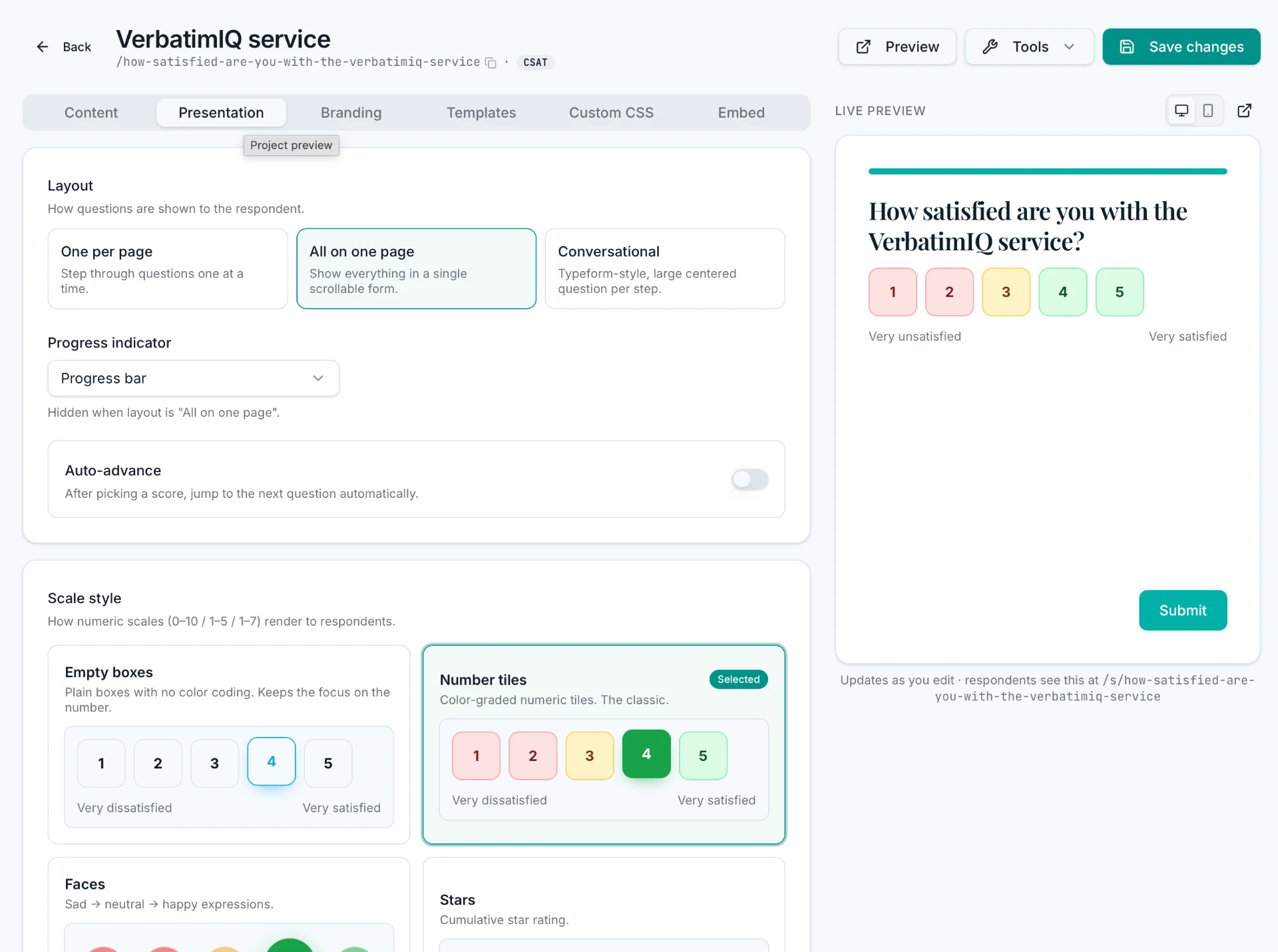 Presentation controls